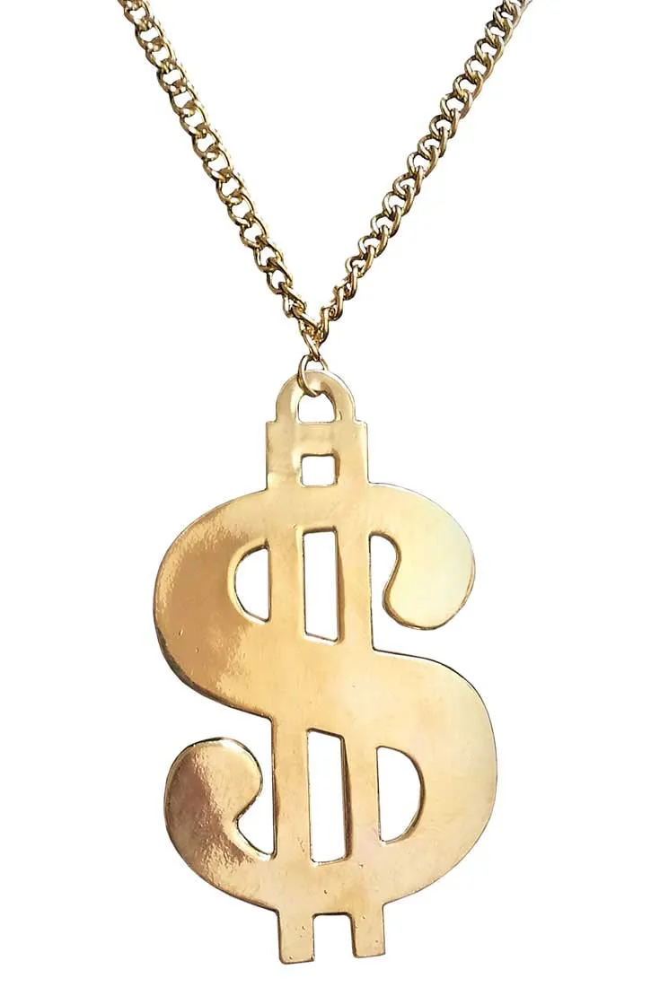 Dollar Sign Gold Bling Costume Necklace