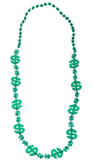 Dollar Sign Green Beaded Necklace Costume Accessory