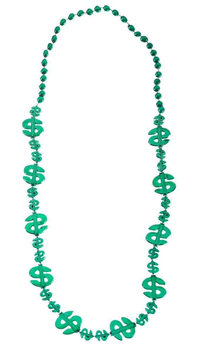 Dollar Sign Green Beaded Necklace Costume Accessory
