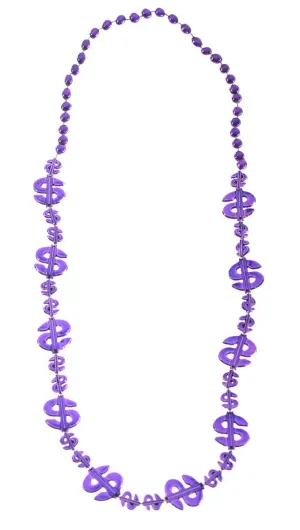 Dollar Sign Purple Beaded Necklace Costume Accessory