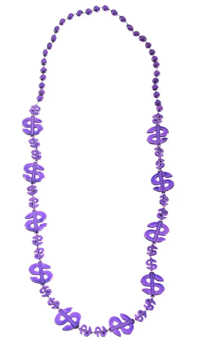 Dollar Sign Purple Beaded Necklace Costume Accessory