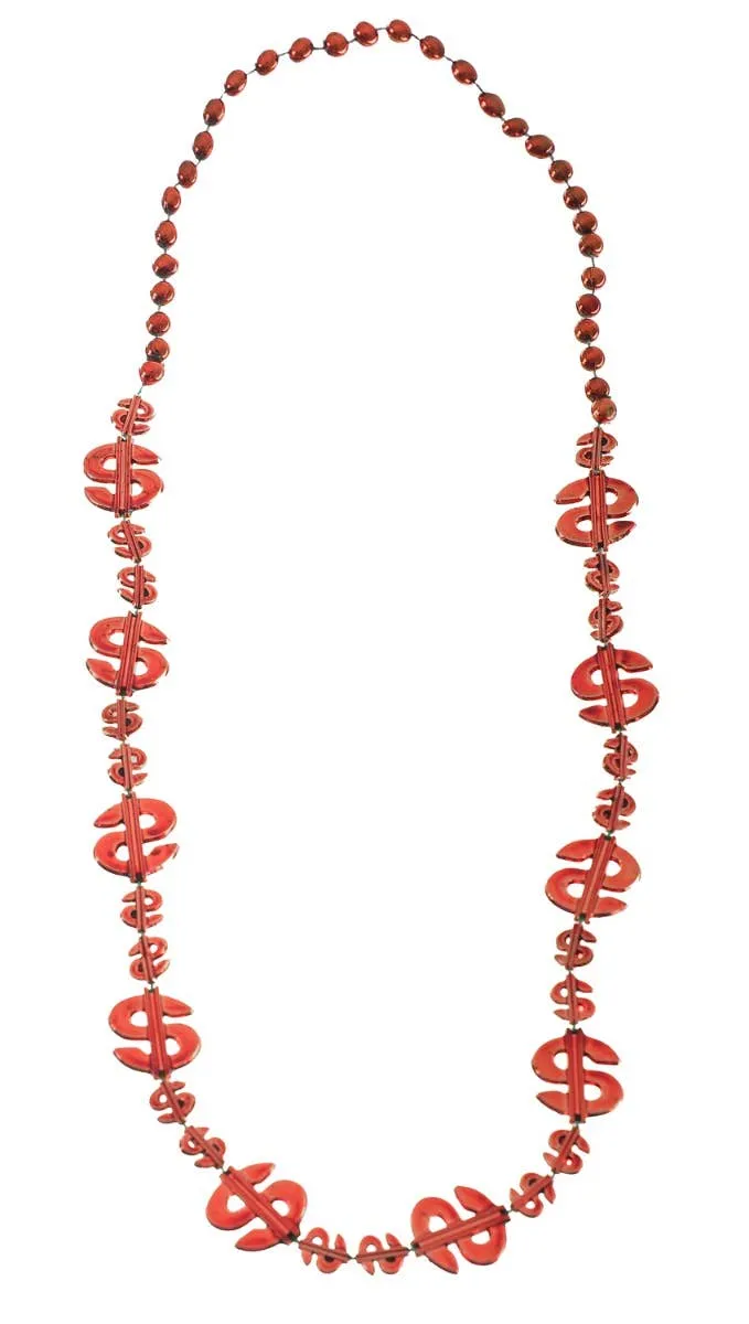 Dollar Sign Red Beaded Necklace Costume Accessory