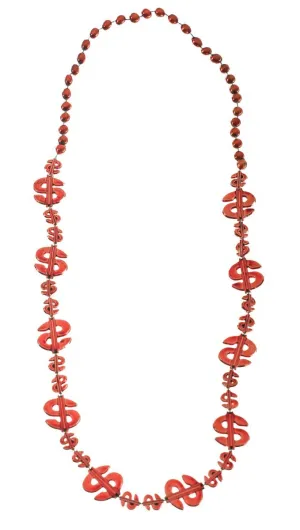 Dollar Sign Red Beaded Necklace Costume Accessory