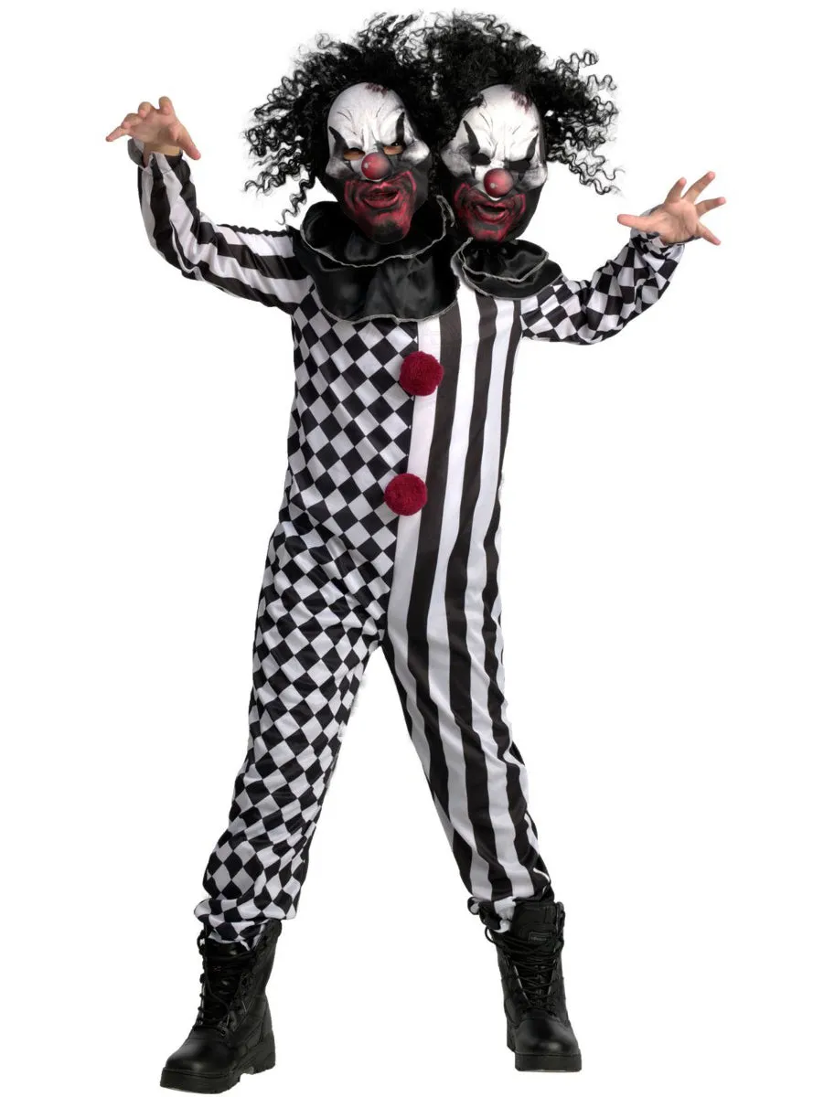 Double Headed Boys Evil Circus Clown Halloween Costume