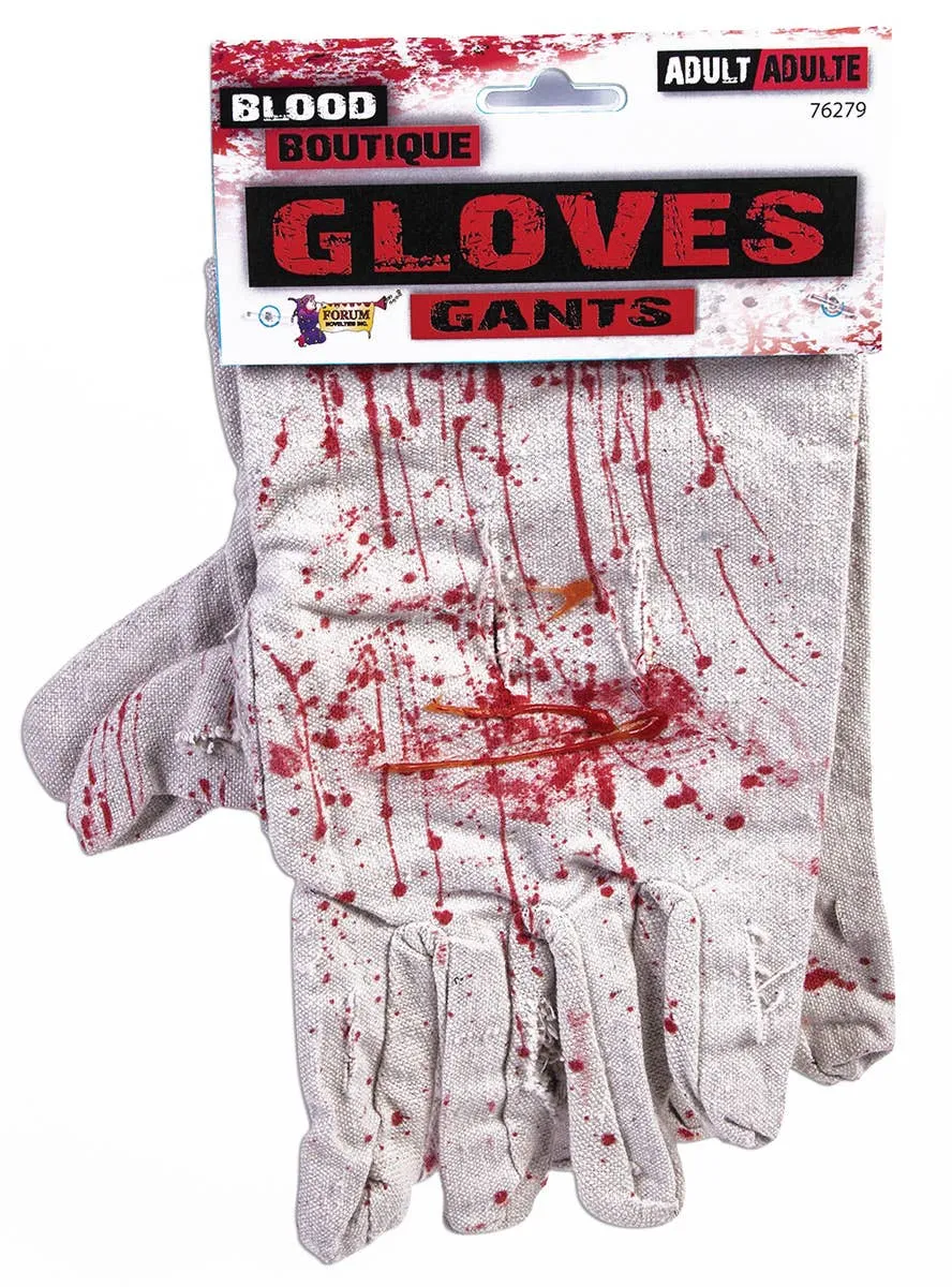 Dr Death Blood Splattered White Halloween Gloves