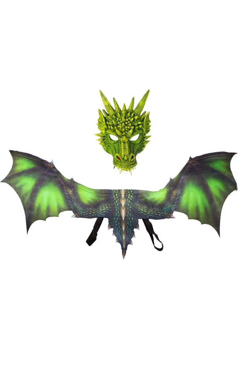 Dragon Kids Green Mask And Wings Costume Accessory Set