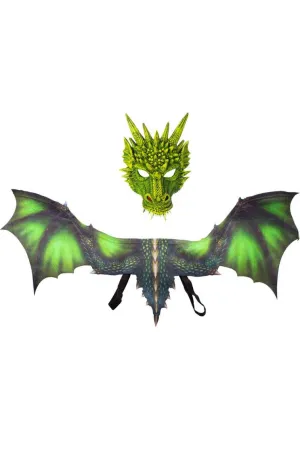 Dragon Kids Green Mask And Wings Costume Accessory Set