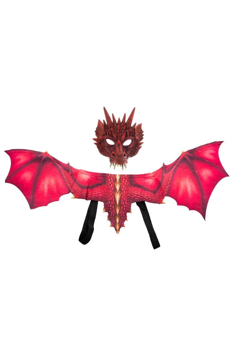 Dragon Kids Red Mask And Wings Costume Accessory Set