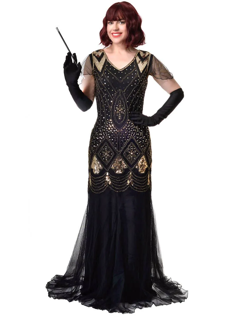 Draping Black and Gold 1930s Hollywood Womens Costume