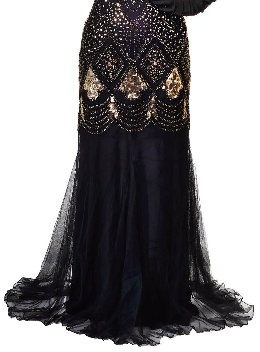 Draping Black and Gold 1930s Hollywood Womens Costume