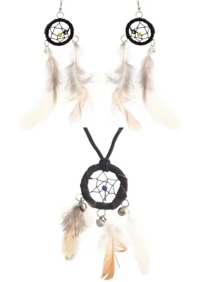Dream Catcher Black Feather Necklace and Earrings Set