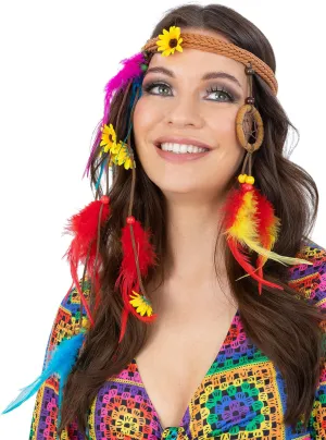 Dreamcatcher And Feathers Womens 60s Hippie Costume Headdress