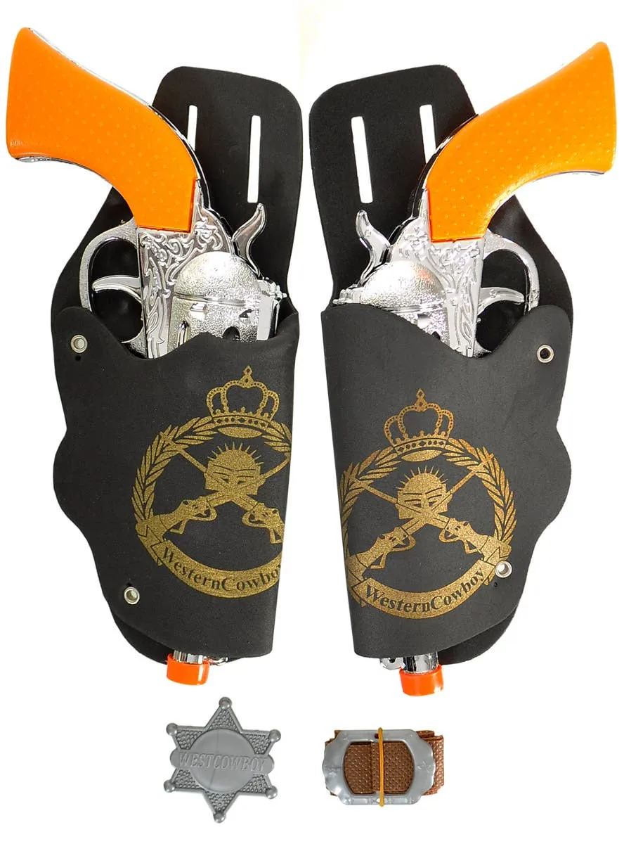 Dual Wielding Toy Cowboy Pistols and Holster Set