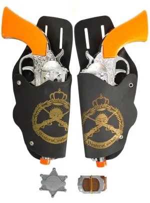 Dual Wielding Toy Cowboy Pistols and Holster Set