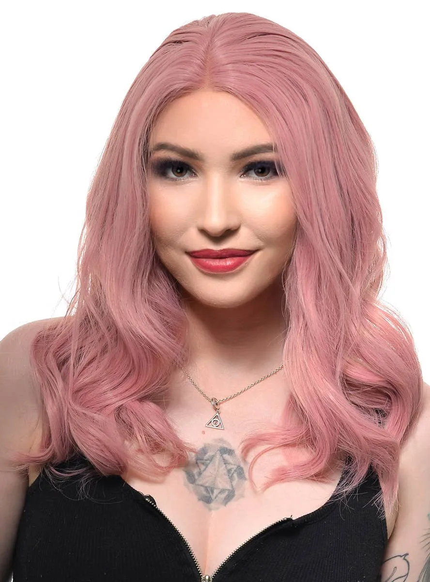 Dusty Pink Loose Waves Mid-Length Lace Front Fashion Wig