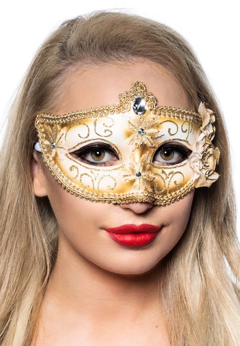 Edwardian White and Gold Adults Masquerade Mask