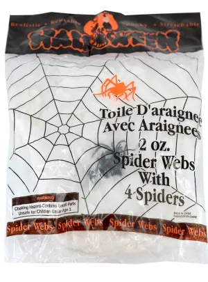 Eerie White Spiderweb with Black Spiders Halloween Decoration