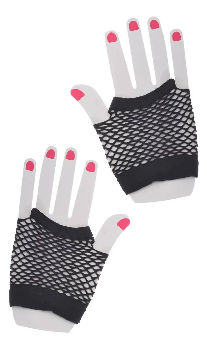 Eighties Party Black Fishnet Gloves