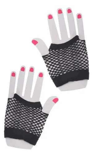 Eighties Party Black Fishnet Gloves