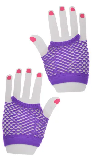 Eighties Party Purple Fishnet Gloves