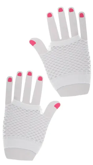 Eighties Party White Fishnet Gloves