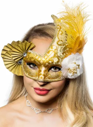 Elaborate Gold Fan Masquerade Mask