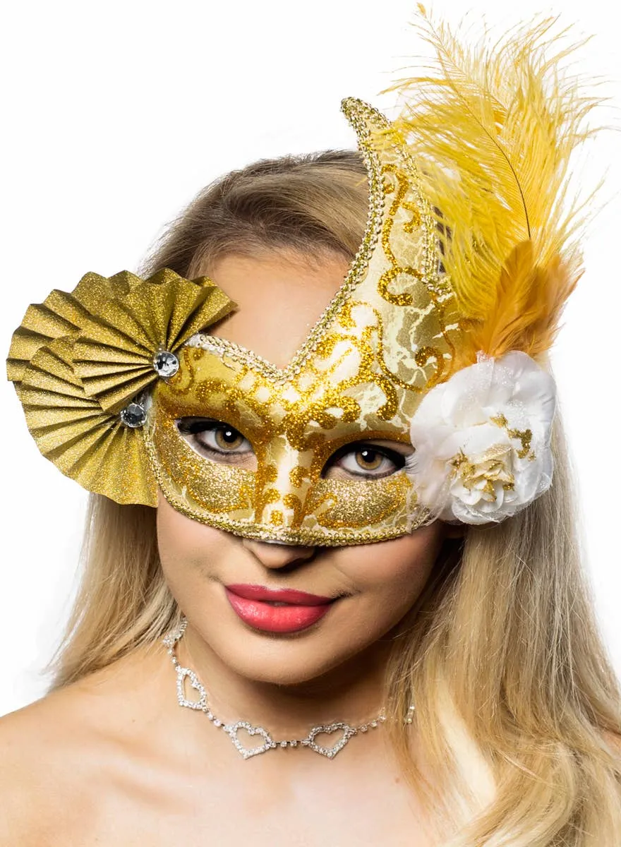Elaborate Gold Fan Masquerade Mask