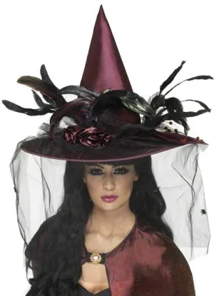 Elaborate Purple Plum Satin Halloween Witch Hat