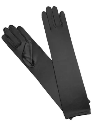 Elbow Length Black Satin Womens Costume Gloves
