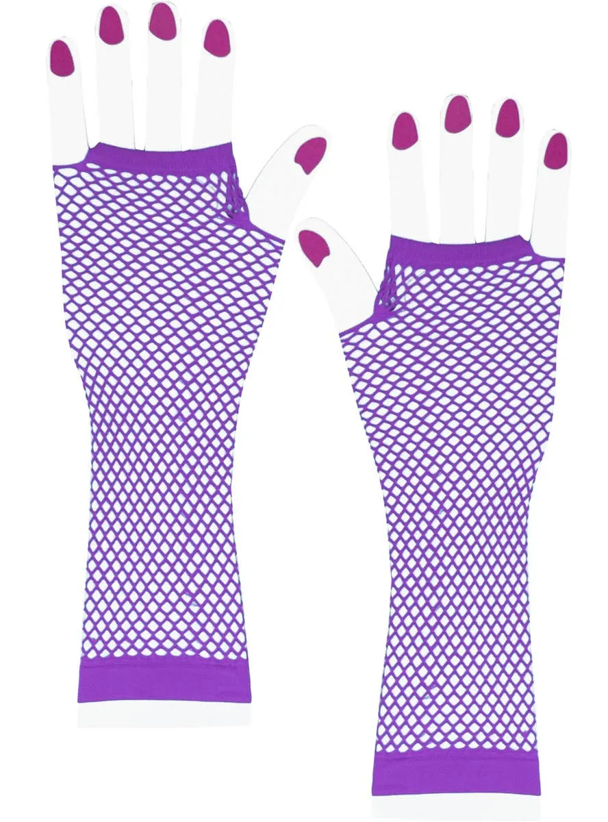 Elbow Length Fishnet 80s Fashion Fingerless Costume Gloves