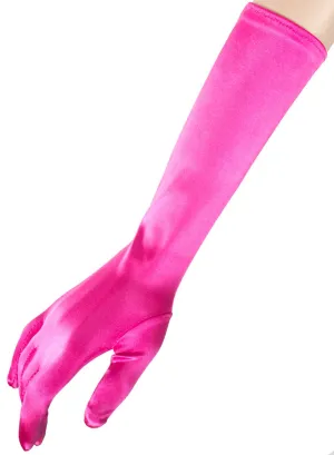Elbow Length Hot Pink Satin Opera Costume Gloves