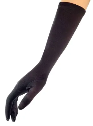 Elbow Length Long Black Satin Costume Gloves