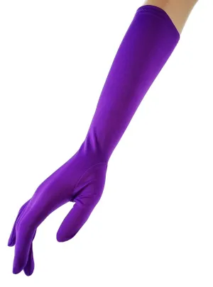 Elbow Length Matte Purple Costume Gloves