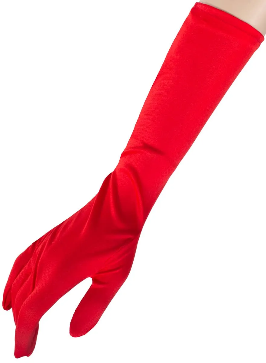 Elbow Length Matte Red Costume Gloves