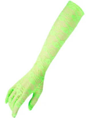 Elbow Length Neon Green Lace 80s Costume Gloves
