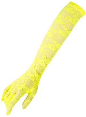 Elbow Length Neon Yellow Lace 80s Costume Gloves