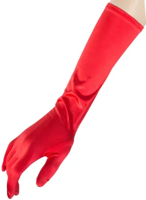 Elbow Length Red Satin Opera Costume Gloves