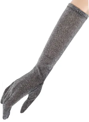 Elbow Length Silver Lurex Costume Gloves