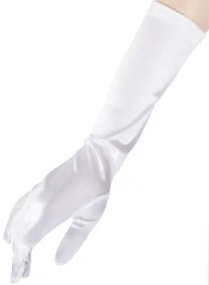 Elbow Length White Satin Opera Costume Gloves