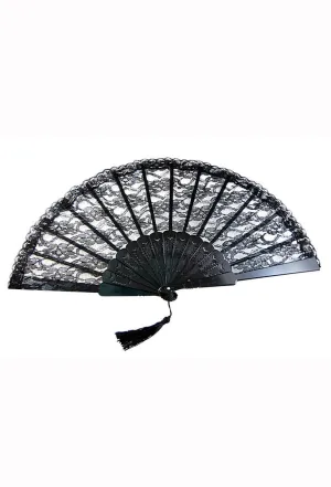 Elegant Black Lace Fan with Tassel