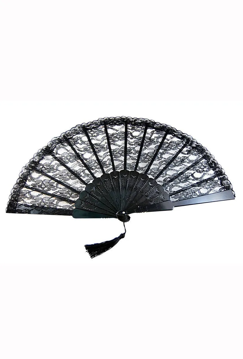 Elegant Black Lace Fan with Tassel