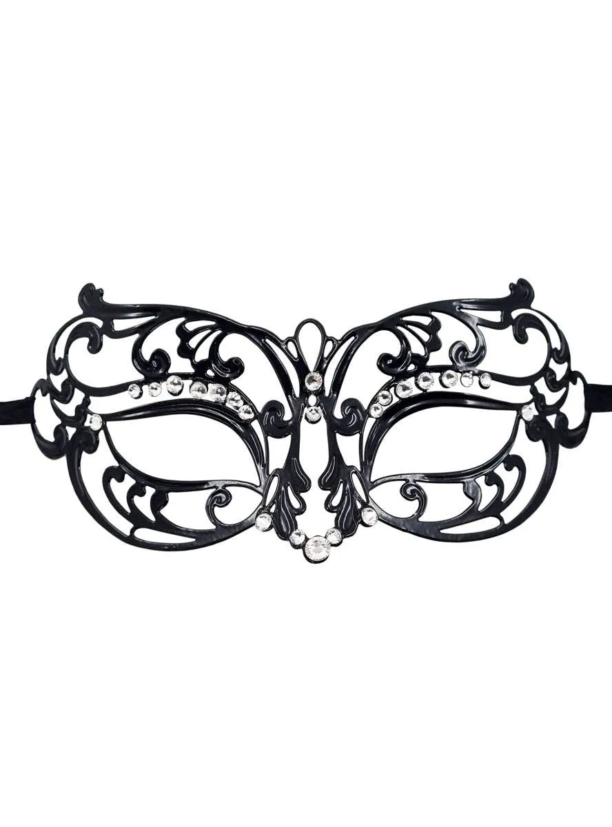 Elegant Black Metal Masquerade Mask with Rhinestones