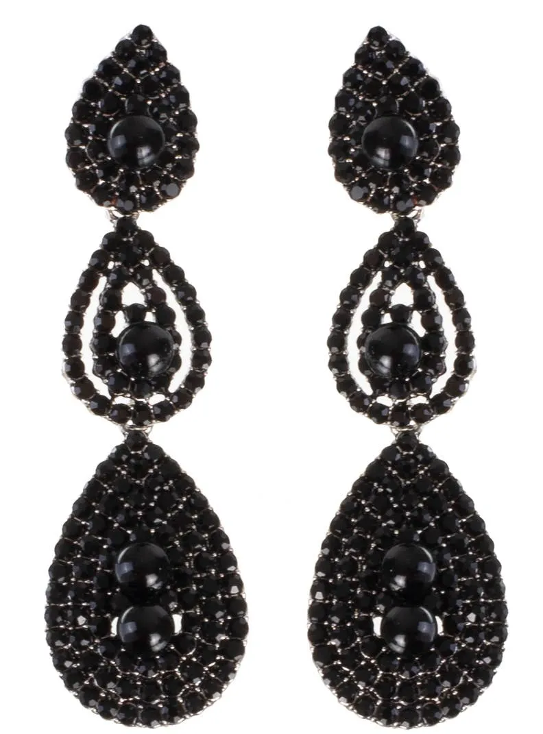 Elegant Black Rhinestone Drop Earrings