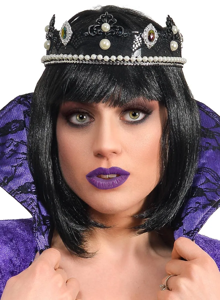 Elegant Evil Queen Black Lace and Pearl Costume Crown