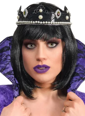 Elegant Evil Queen Black Lace and Pearl Costume Crown