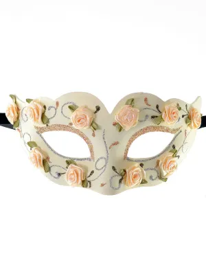 Elegant Glittery Cream Masquerade Mask with Flowers