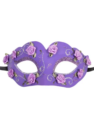 Elegant Glittery Purple Masquerade Mask with Flowers