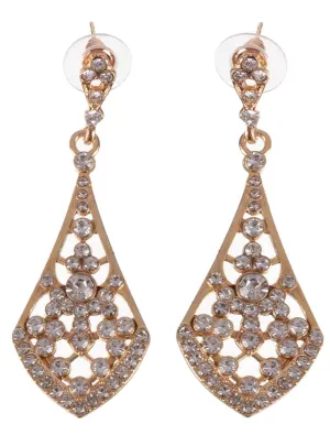 Elegant Gold Drop Earrings with Silver Rhinestones