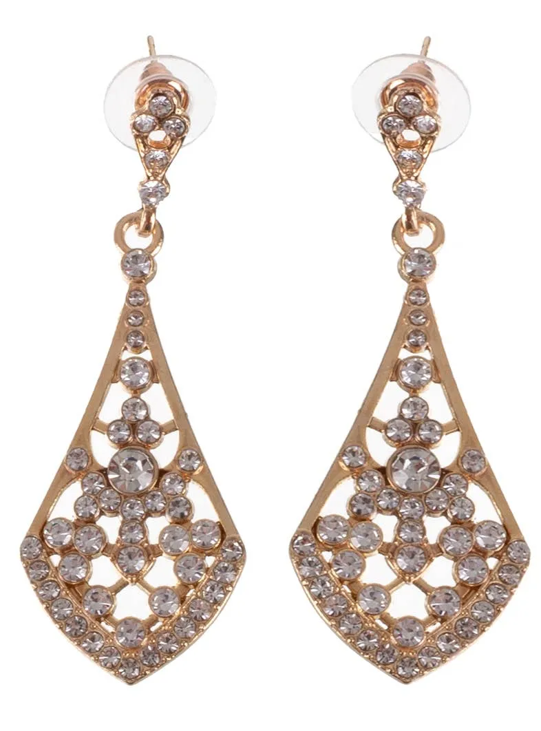 Elegant Gold Drop Earrings with Silver Rhinestones