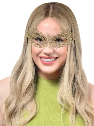 Elegant Gold Lace Womens Tie On Masquerade Mask